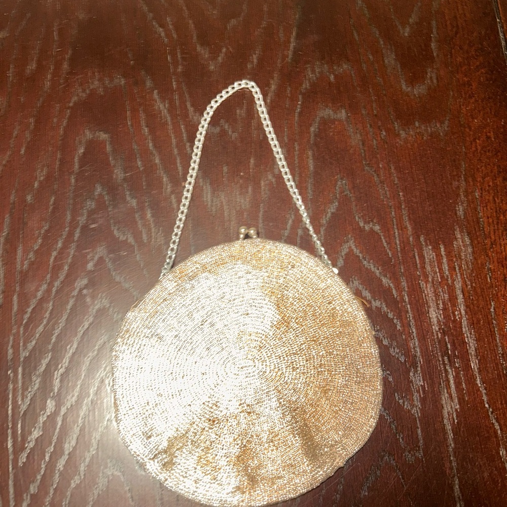 Walborg Vintage Silver Beaded 1960's Round Purse Handbag with kiss lock